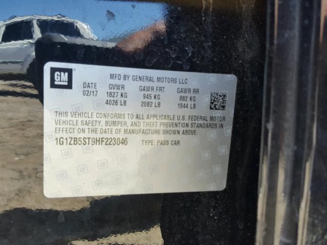 1G1ZB5ST9HF223046 - 2017 CHEVROLET MALIBU LS BLACK photo 10