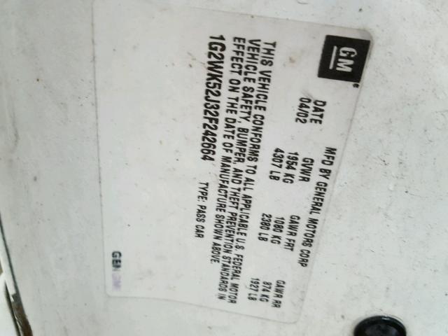 1G2WK52J32F242664 - 2002 PONTIAC GRAND PRIX WHITE photo 10