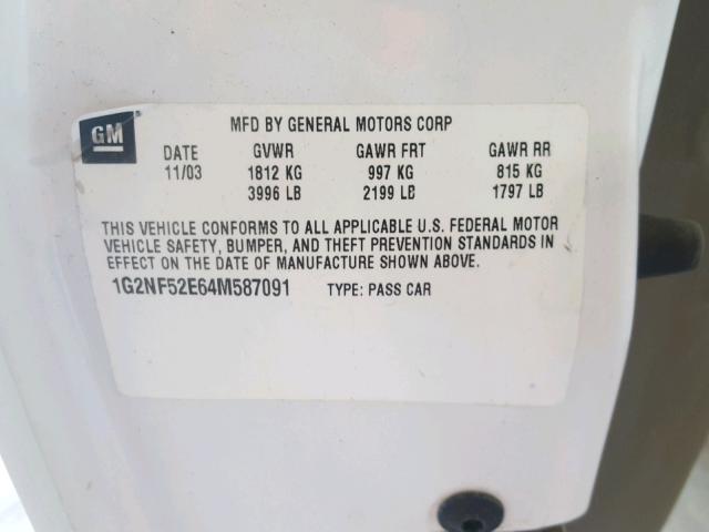 1G2NF52E64M587091 - 2004 PONTIAC GRAND AM S Ağ foto 10
