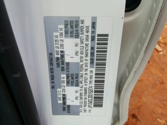 JM1CW2CL3D0152874 - 2013 MAZDA 5 WHITE photo 10