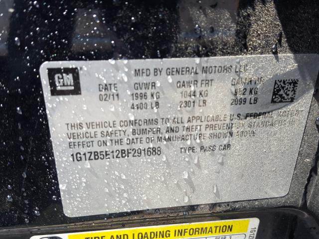 1G1ZB5E12BF291688 - 2011 CHEVROLET MALIBU LS შავი ფოტო 10