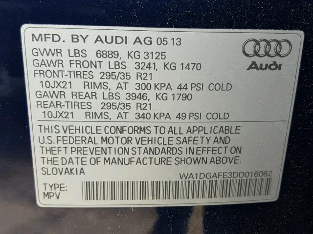 WA1DGAFE3DD016062 - 2013 AUDI Q7 PRESTIG BLUE photo 10