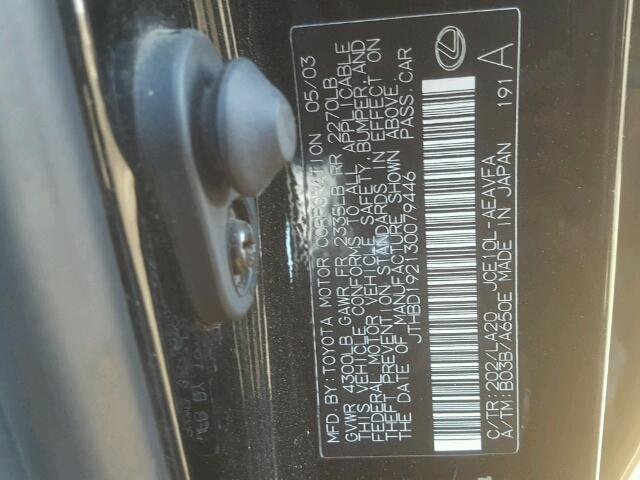 JTHBD192130079446 - 2003 LEXUS IS 300 BLACK photo 10