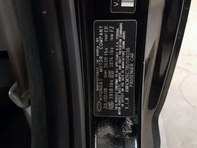 KMHCM36C78U104036 - 2008 HYUNDAI ACCENT BLACK photo 10