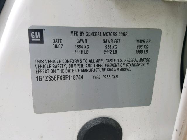 1G1ZS58FX8F118744 - 2008 CHEVROLET MALIBU LS თეთრი ფოტო 10