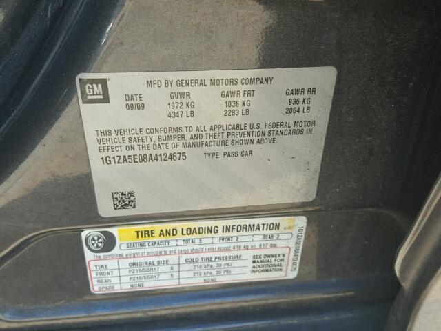 1G1ZA5E08A4124675 - 2010 CHEVROLET MALIBU LS GRAY photo 10