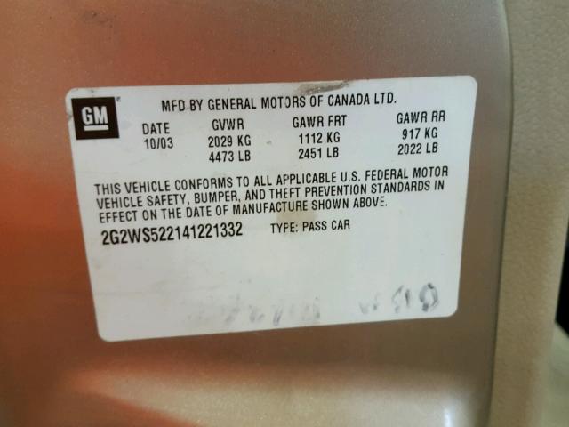 2G2WS522141221332 - 2004 PONTIAC GRAND PRIX GOLD photo 10