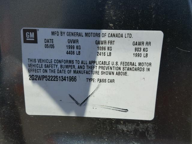 2G2WP522251341966 - 2005 PONTIAC GRAND PRIX ნაცრისფერი ფოტო 10