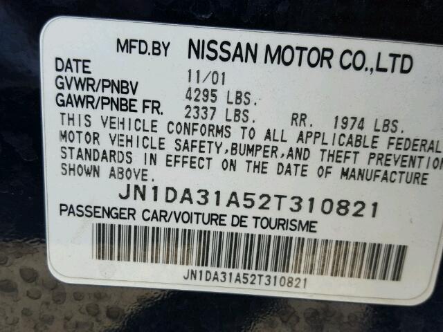 JN1DA31A52T310821 - 2002 NISSAN MAXIMA GLE WHITE photo 10