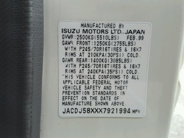 JACDJ58XXX7921994 - 1999 ISUZU TROOPER S WHITE photo 10