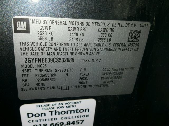 3GYFNEE39CS532088 - 2012 CADILLAC SRX PERFOR 灰色 照片 10