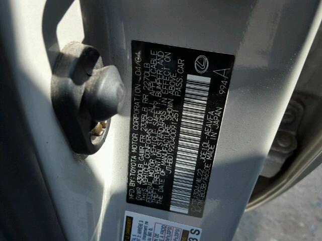 JTHBD192040091251 - 2004 LEXUS IS 300 SILVER photo 10