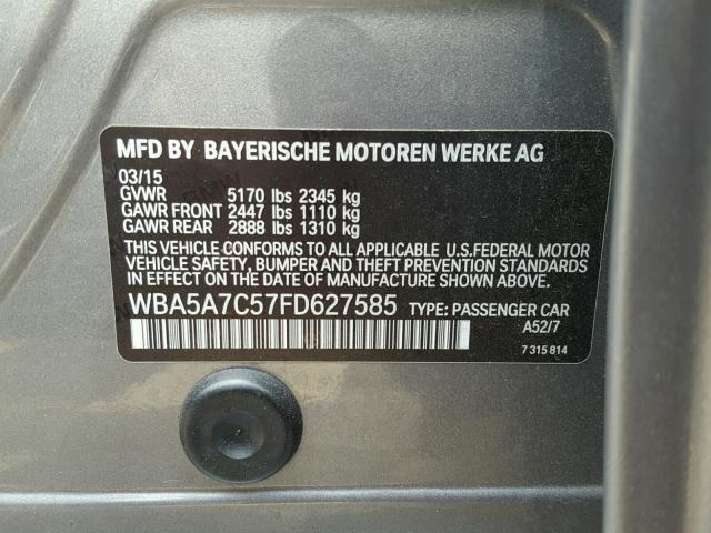 WBA5A7C57FD627585 - 2015 BMW 528 XI SILVER photo 10