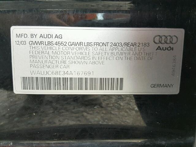 WAUJC68E34A167691 - 2004 AUDI A4 1.8 TUR BLACK photo 10