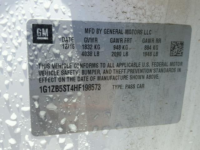 1G1ZB5ST4HF198573 - 2017 CHEVROLET MALIBU LS თეთრი ფოტო 10