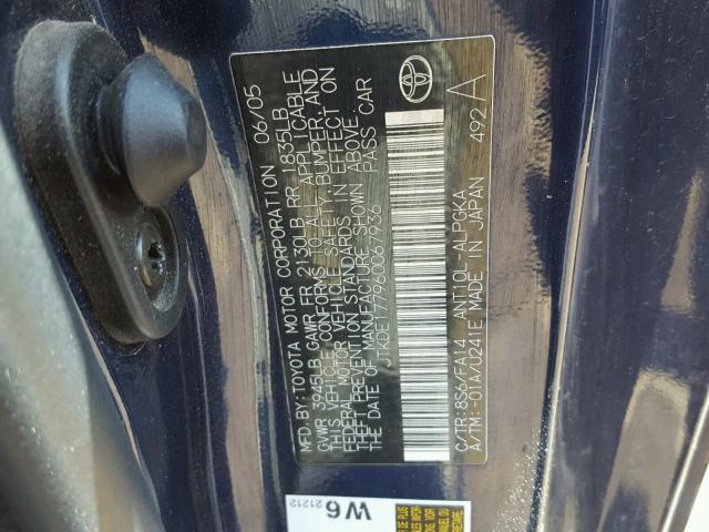 JTKDE177960067936 - 2006 TOYOTA SCION TC 蓝色 照片 10