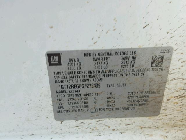 1GT12REG8GF272439 - 2016 GMC SIERRA K25 WHITE photo 10