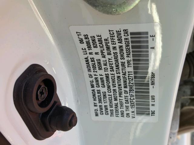 19XFC1F78HE212711 - 2017 HONDA CIVIC EXL 白色 照片 10