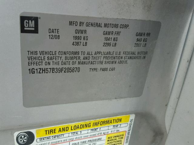 1G1ZH57B39F205870 - 2009 CHEVROLET MALIBU 1LT SILVER photo 10