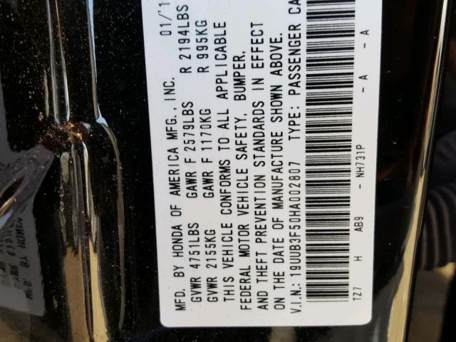 19UUB3F50HA002807 - 2017 ACURA TLX TECH BLACK photo 10