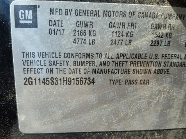 2G1145S31H9156734 - 2017 CHEVROLET IMPALA PRE 黑色 照片 10