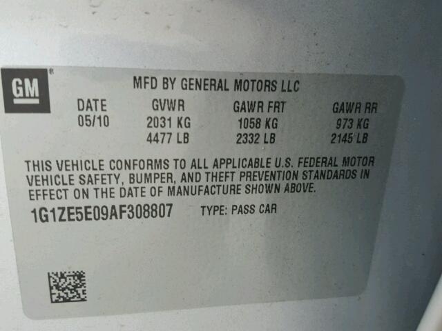 1G1ZE5E09AF308807 - 2010 CHEVROLET MALIBU GRAY photo 10