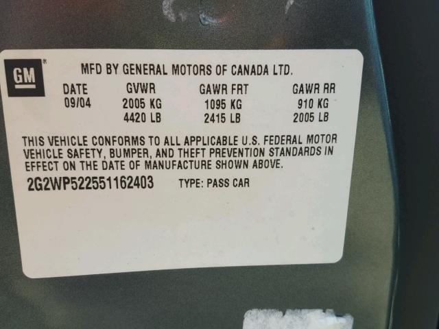 2G2WP522551162403 - 2005 PONTIAC GRAND PRIX Boz foto 10