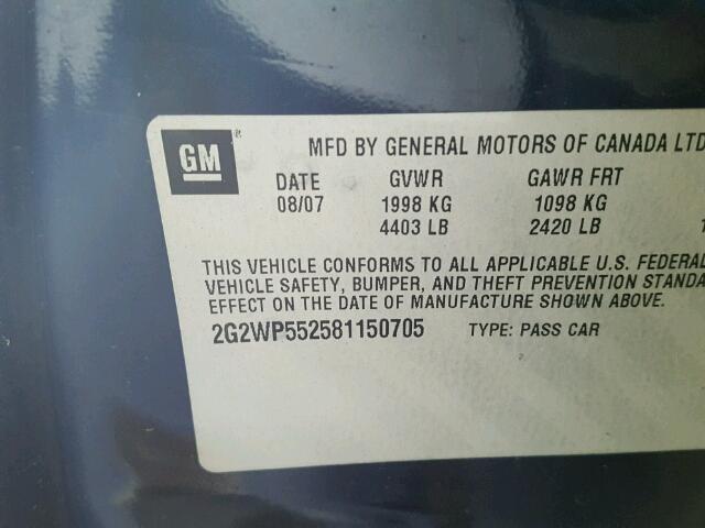 2G2WP552581150705 - 2008 PONTIAC GRAND PRIX BLUE photo 10