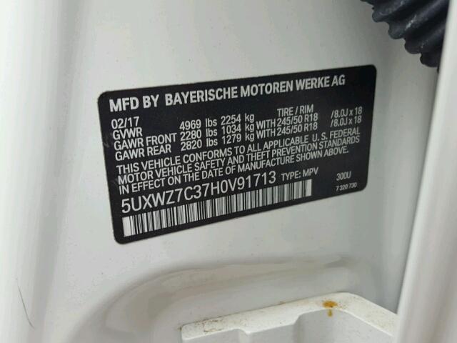 5UXWZ7C37H0V91713 - 2017 BMW X3 SDRIVE2 Weiß Foto 10