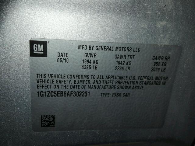 1G1ZC5EB8AF302231 - 2010 CHEVROLET MALIBU 1LT 银色 照片 10