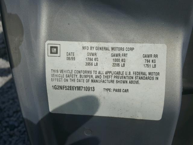 1G2NF52E6YM710913 - 2000 PONTIAC GRAND AM S SILVER photo 10