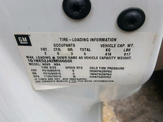 1G1NE52J42M566600 - 2002 CHEVROLET MALIBU LS WHITE photo 10