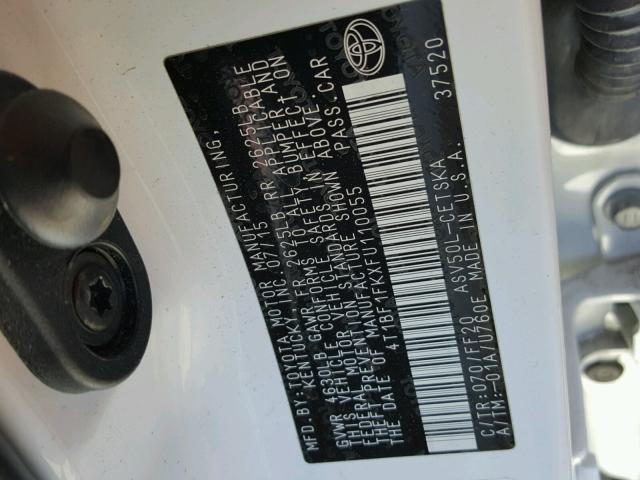 4T1BF1FKXFU110055 - 2015 TOYOTA CAMRY LE WHITE photo 10