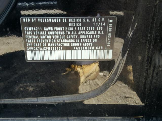 3VW2K7AJXFM256104 - 2015 VOLKSWAGEN JETTA BASE შავი ფოტო 10