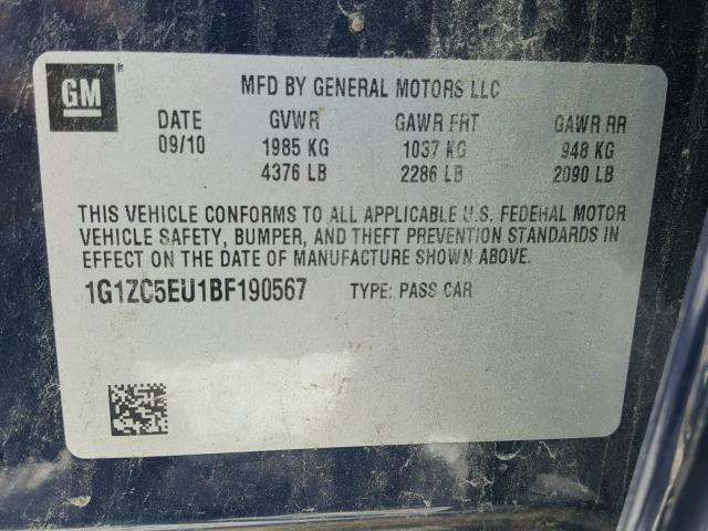 1G1ZC5EU1BF190567 - 2011 CHEVROLET MALIBU 1LT 蓝色 照片 10