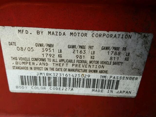 JM1BK323161425029 - 2006 MAZDA 3 RED photo 10