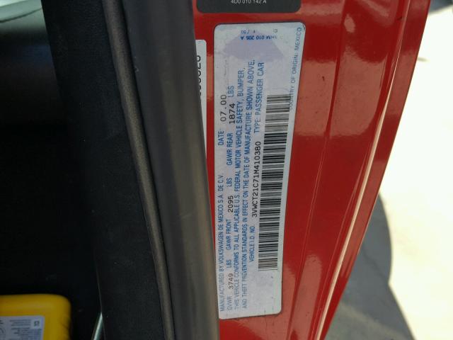 3VWCT21C71M410380 - 2001 VOLKSWAGEN NEW BEETLE 红色 照片 10