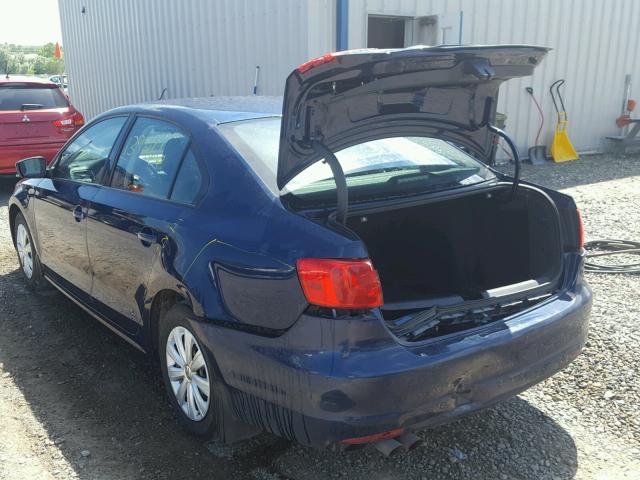 3VW1K7AJ6CM361813 - 2012 VOLKSWAGEN JETTA BASE BLUE photo 3