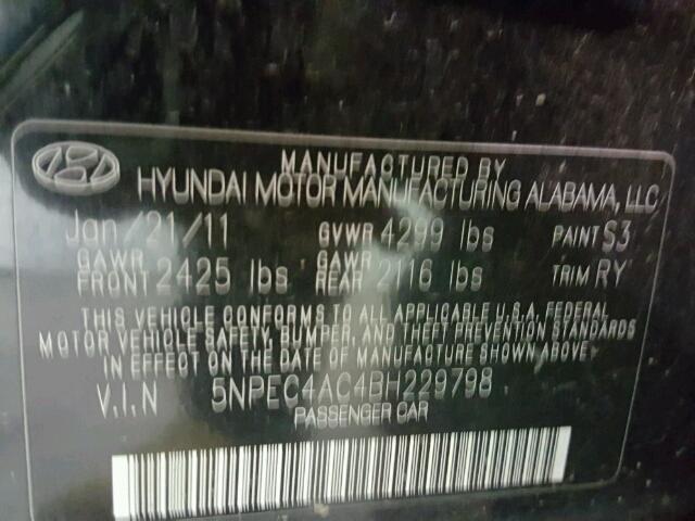 5NPEC4AC4BH229798 - 2011 HYUNDAI SONATA SE BLACK photo 10