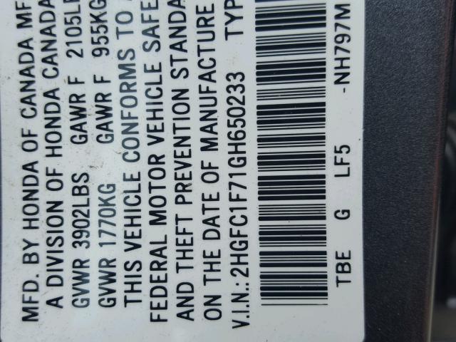 2HGFC1F71GH650233 - 2016 HONDA CIVIC EXL GRAY photo 10