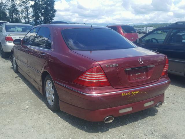 WDBNG75J12A237216 - 2002 MERCEDES-BENZ S 500 BURGUNDY photo 3