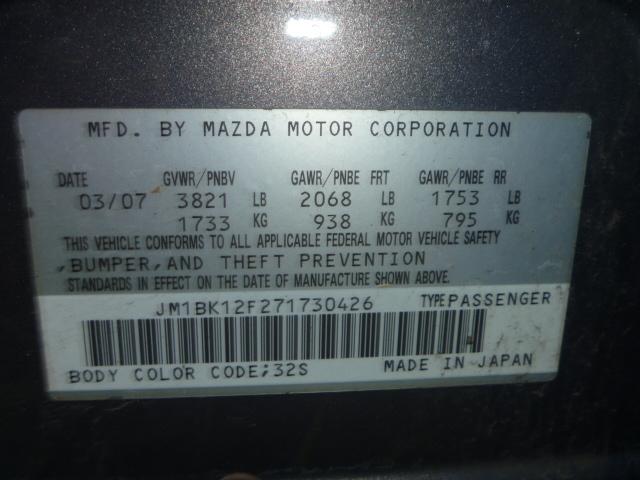 JM1BK12F271730426 - 2007 MAZDA 3 I GRAY photo 10