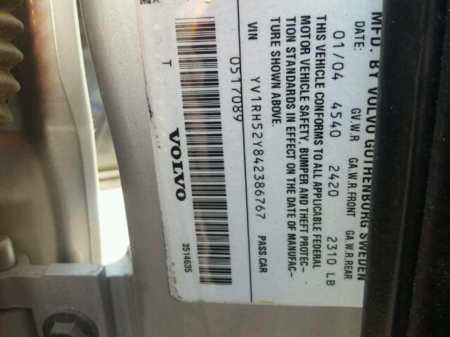 YV1RH52Y842386767 - 2004 VOLVO S60 R 银色 照片 10