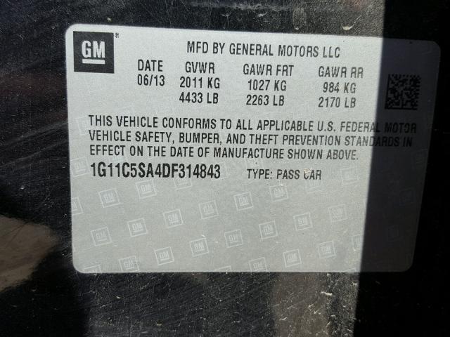 1G11C5SA4DF314843 - 2013 CHEVROLET MALIBU 1LT შავი ფოტო 10