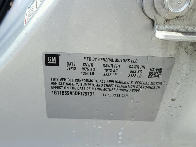 1G11B5SA5DF179701 - 2013 CHEVROLET MALIBU LS SILVER photo 10