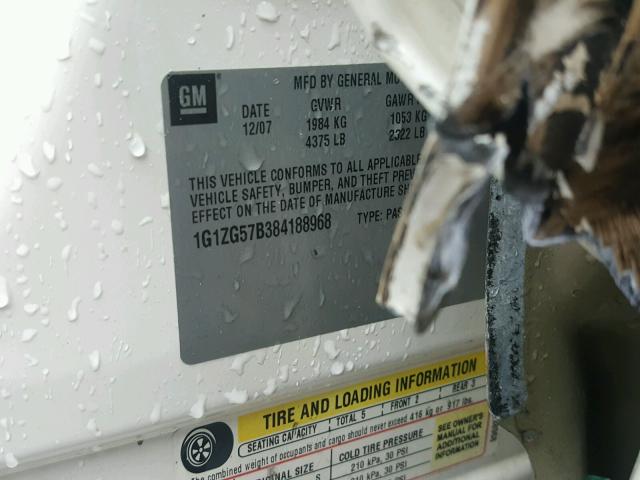 1G1ZG57B384188968 - 2008 CHEVROLET MALIBU LS თეთრი ფოტო 10