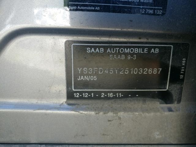 YS3FD45Y251032687 - 2005 SAAB 9-3 ARC SILVER photo 10