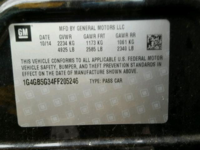 1G4GB5G34FF205246 - 2015 BUICK LACROSSE BLACK photo 10