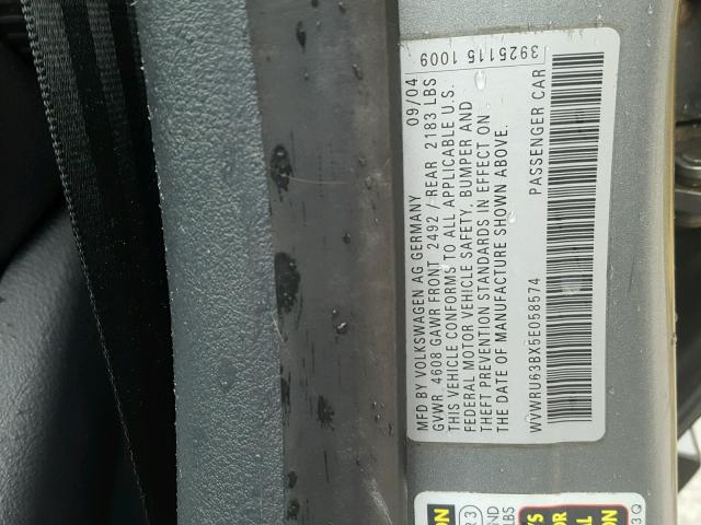 WVWRU63BX5E058574 - 2005 VOLKSWAGEN PASSAT GLX SILVER photo 10