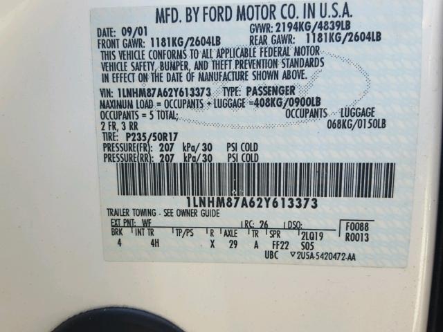 1LNHM87A62Y613373 - 2002 LINCOLN LS 白色 照片 10